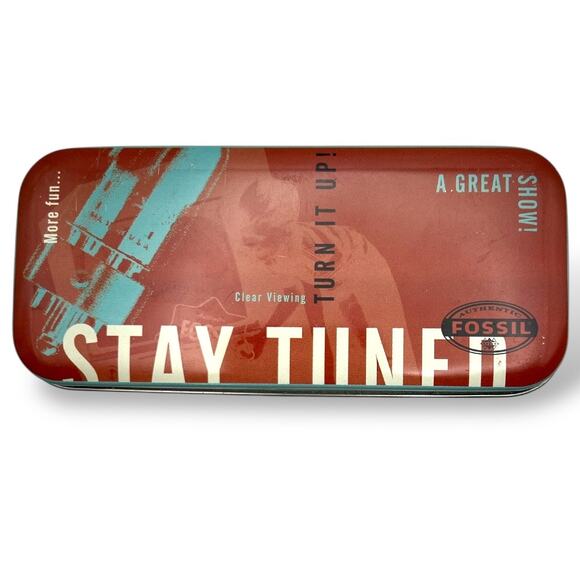 Vintage 1998 Authentic Fossil Stay Tuned Watch Tin 5" X 2" - Picture 1 of 4